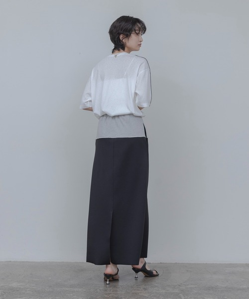 Eimee Law（エイミーロウ）の「ボンディングロングスカート（スカート・レディース・ブラック/アイボリー/ライトグレー・FREE）」の12枚目の写真