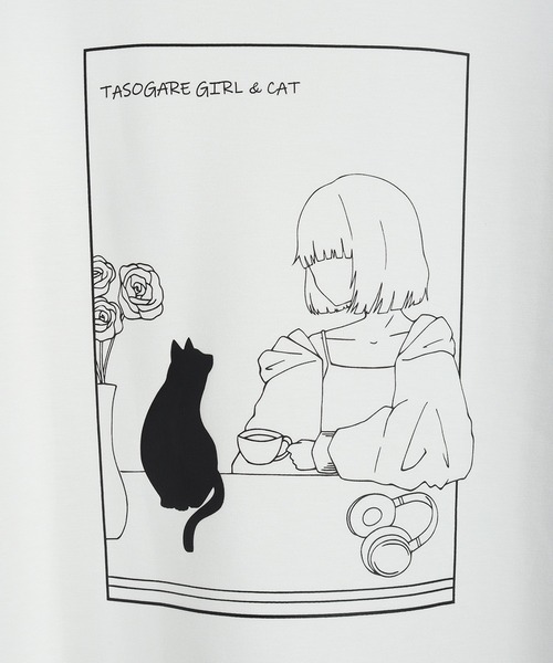 WESTSEA(ウエストシー)の「TASOGARE GIRL / 黄昏ガール ポンチ素材 バックプリント × ワンポイント刺繍 半袖 プルパーカー オーバーサイズ 接触冷感 猫 バラ(パーカー・メンズ・ライトグレー/ホワイト/ブラック・L/M)」の5枚目の写真
