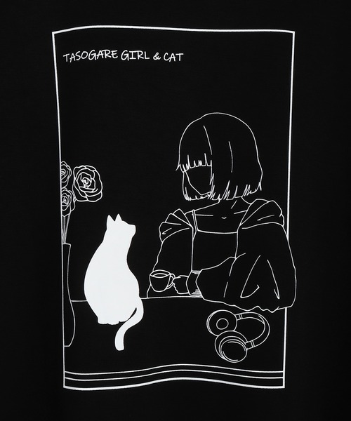 WESTSEA(ウエストシー)の「TASOGARE GIRL / 黄昏ガール ポンチ素材 バックプリント × ワンポイント刺繍 半袖 プルパーカー オーバーサイズ 接触冷感 猫 バラ(パーカー・メンズ・ライトグレー/ホワイト/ブラック・L/M)」の9枚目の写真