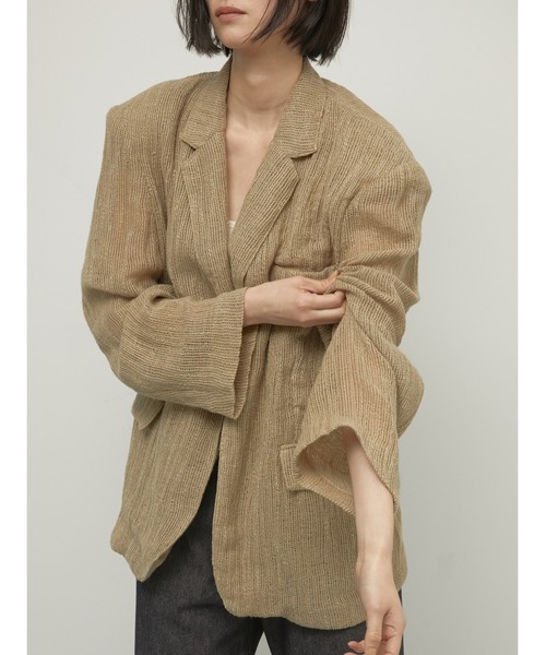 LA PEAU DE GEM（ラポドゥジェム）の「【LA PEAU DE GEM】cotton linen dry mesh jacket/コットンリネンドライメッシュジャケット（テーラードジャケット・レディース・ブラック/ベージュ・FREE）」の4枚目の写真