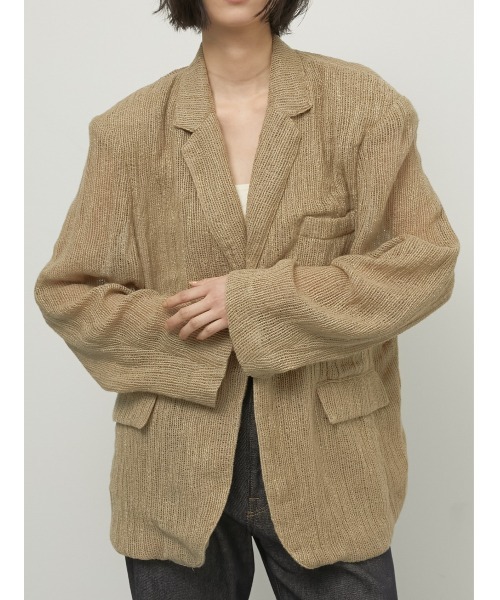 LA PEAU DE GEM（ラポドゥジェム）の「【LA PEAU DE GEM】cotton linen dry mesh jacket/コットンリネンドライメッシュジャケット（テーラードジャケット・レディース・ブラック/ベージュ・FREE）」の5枚目の写真