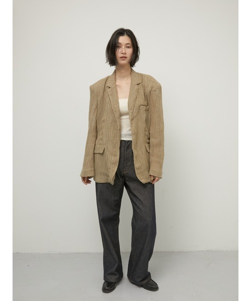 LA PEAU DE GEM（ラポドゥジェム）の「【LA PEAU DE GEM】cotton linen dry mesh jacket/コットンリネンドライメッシュジャケット（テーラードジャケット・レディース・ブラック/ベージュ・FREE）」の8枚目の写真