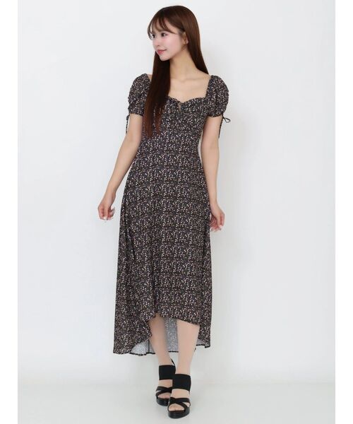 EATME（イートミー）の「【日比谷花壇コラボ】フラワープリントマキシワンピース（ワンピース・レディース・ブラック/ピンク/イエロー・MEDIUM/SMALL）」の2枚目の写真