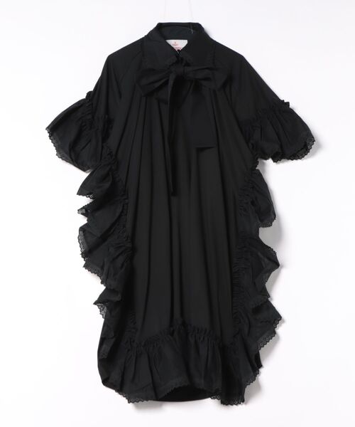 ヴィヴィアンウエストウッド ラブフリルワンピース 0/S ブラック ﾄﾞﾗｲｺｯﾄﾝｼﾞｬｰｼﾞﾌﾘﾙﾄﾞﾚｽ（ワンピース）｜Vivienne Westwood