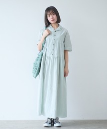 △cord voil stripe 開襟シャツワンピース