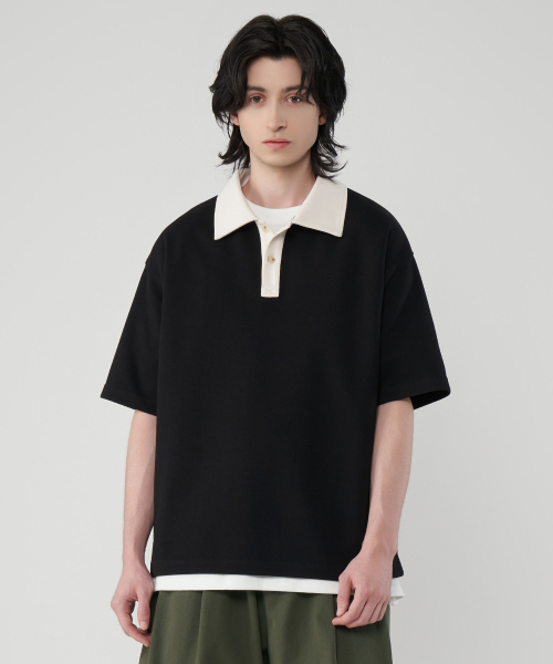 UNTAPPED STUDIO（アンタップドスタジオ）の「シティボーイ オーバーサイズ ラグビーカラー 半袖Tシャツ 3カラー（Tシャツ/カットソー・レディース・ダークグリーン/ネイビー/ブラック・XXX-LARGE/2XL/XL/L/M(95)）」の4枚目の写真