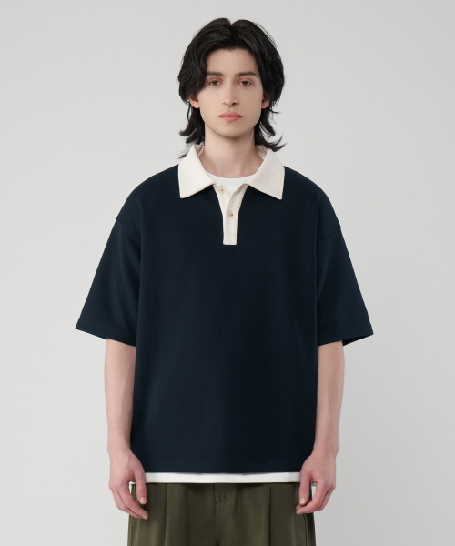 UNTAPPED STUDIO（アンタップドスタジオ）の「シティボーイ オーバーサイズ ラグビーカラー 半袖Tシャツ 3カラー（Tシャツ/カットソー・レディース・ダークグリーン/ネイビー/ブラック・XXX-LARGE/2XL/XL/L/M(95)）」の5枚目の写真
