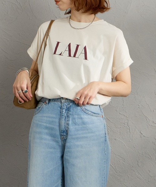 MICA&DEAL（マイカ＆ディール）の「［MICA&DEAL/マイカアンドディール］LAIA ラウンドヘム プリントTシャツ（Tシャツ/カットソー・レディース・ネイビー/ホワイト/ライトベージュ・38）」の2枚目の写真