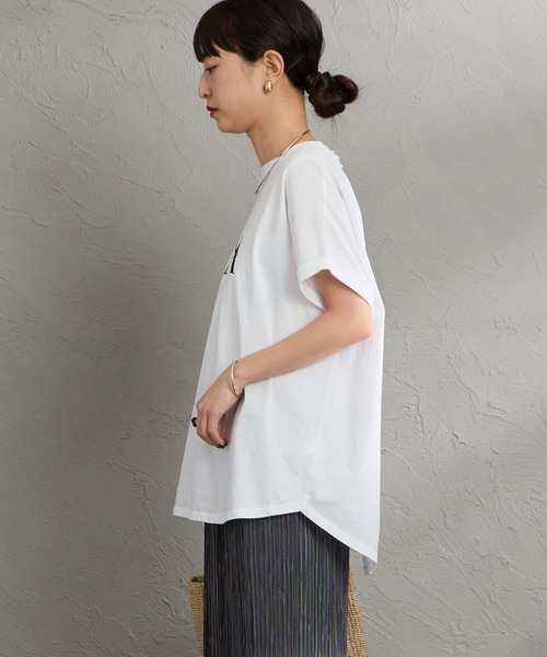 MICA&DEAL（マイカ＆ディール）の「［MICA&DEAL/マイカアンドディール］LAIA ラウンドヘム プリントTシャツ（Tシャツ/カットソー・レディース・ネイビー/ホワイト/ライトベージュ・38）」の5枚目の写真