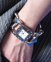 an meets zakka レトロアンティーク装飾ビッグチェーン＆民族調刻印スクエアプレートブレスレットウォッチ