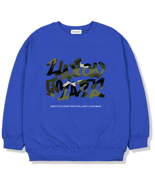 Union Garments(ユニオンガーメンツ)の「ミリメリアロゴ 裏起毛 オーバーサイズ スウェットシャツ ブルー(スウェット・レディース・その他・L/XL/XXL)」の1枚目の写真