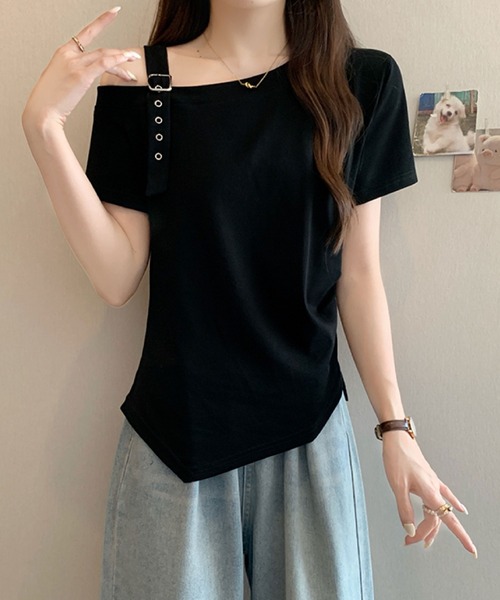 2ly2(トゥーリートゥー)の「ワンショルダーベルトデザインTシャツ(Tシャツ/カットソー・レディース・ブラック系その他/ブラック/ホワイト・FREE)」の12枚目の写真