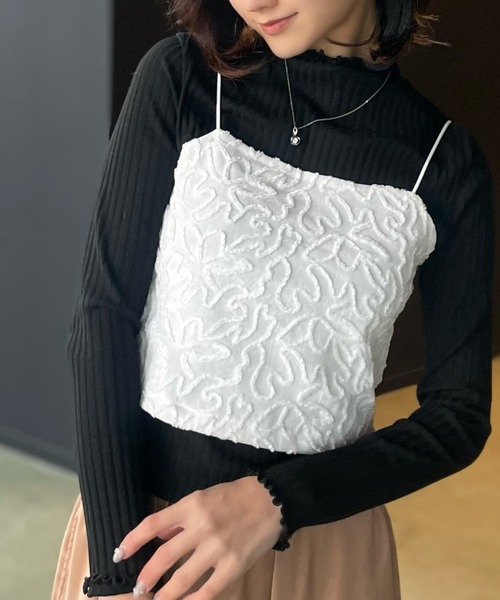Human 2nd Occasion(ヒューマンセカンドオケージョン)の「フラワー 刺繍 ベロア ビスチェ(キャミソール・レディース・ブラック/オフホワイト・M)」の1枚目の写真