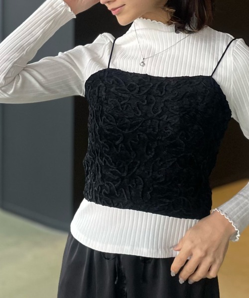 Human 2nd Occasion(ヒューマンセカンドオケージョン)の「フラワー 刺繍 ベロア ビスチェ(キャミソール・レディース・ブラック/オフホワイト・M)」の2枚目の写真