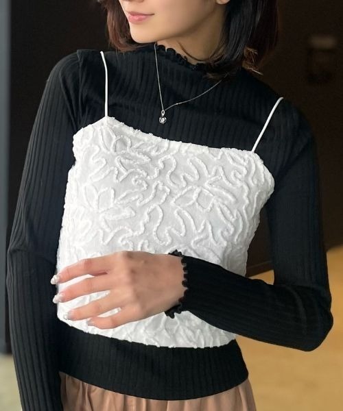 Human 2nd Occasion(ヒューマンセカンドオケージョン)の「フラワー 刺繍 ベロア ビスチェ(キャミソール・レディース・ブラック/オフホワイト・M)」の6枚目の写真