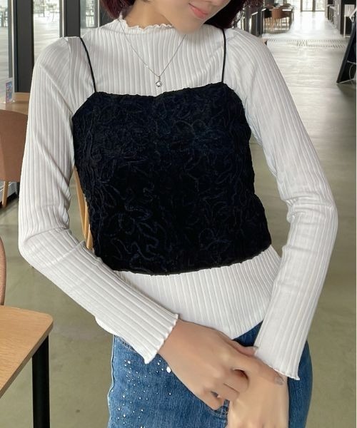 Human 2nd Occasion(ヒューマンセカンドオケージョン)の「フラワー 刺繍 ベロア ビスチェ(キャミソール・レディース・ブラック/オフホワイト・M)」の14枚目の写真