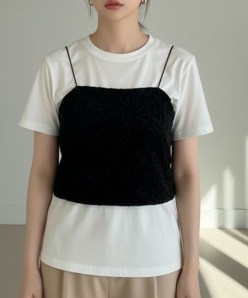 Human 2nd Occasion(ヒューマンセカンドオケージョン)の「フラワー 刺繍 ベロア ビスチェ(キャミソール・レディース・ブラック/オフホワイト・M)」の19枚目の写真