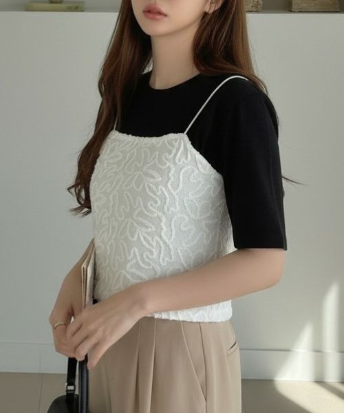 Human 2nd Occasion(ヒューマンセカンドオケージョン)の「フラワー 刺繍 ベロア ビスチェ(キャミソール・レディース・ブラック/オフホワイト・M)」の10枚目の写真