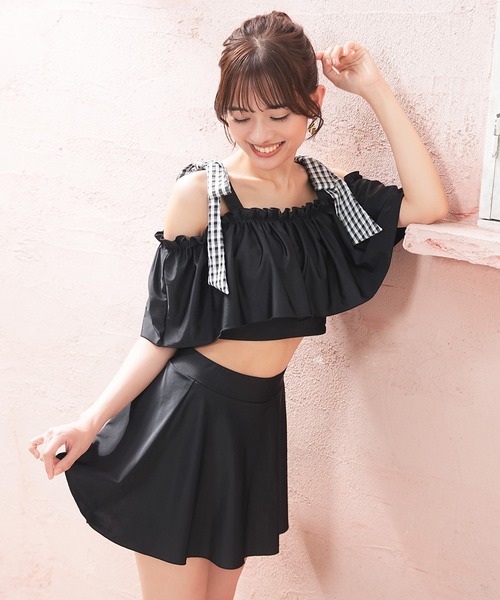 Honeys(ハニーズ)の「水着2点セット/肩リボン(水着・レディース・サックスブルー/ピンク系その他/ブラック/ブラック系その他・L/LL/M/S)」の3枚目の写真
