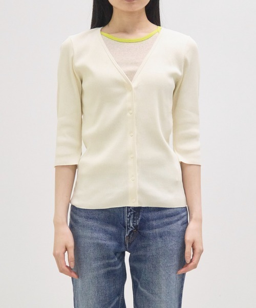 GOOD PEOPLE GOOD STITCHING GOOD PRODUCT(グッドピープルグッドスティッチンググッドプロダクト)の「【GOOD PEOPLE GOOD STITCHING GOOD PRODUCT/グッドピープルグッドスティッチンググッドプロダクト】V Neck 3/4 Sleeve Cardigan/Vネック7分袖カーディガン(Tシャツ/カットソー・レディース・キナリ/ブラック/グレー/ピンク・SMALL)」の5枚目の写真