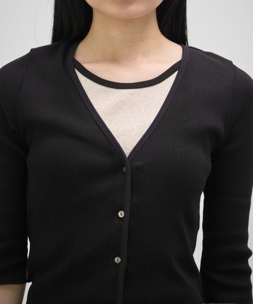 GOOD PEOPLE GOOD STITCHING GOOD PRODUCT(グッドピープルグッドスティッチンググッドプロダクト)の「【GOOD PEOPLE GOOD STITCHING GOOD PRODUCT/グッドピープルグッドスティッチンググッドプロダクト】V Neck 3/4 Sleeve Cardigan/Vネック7分袖カーディガン(Tシャツ/カットソー・レディース・キナリ/ブラック/グレー/ピンク・SMALL)」の17枚目の写真