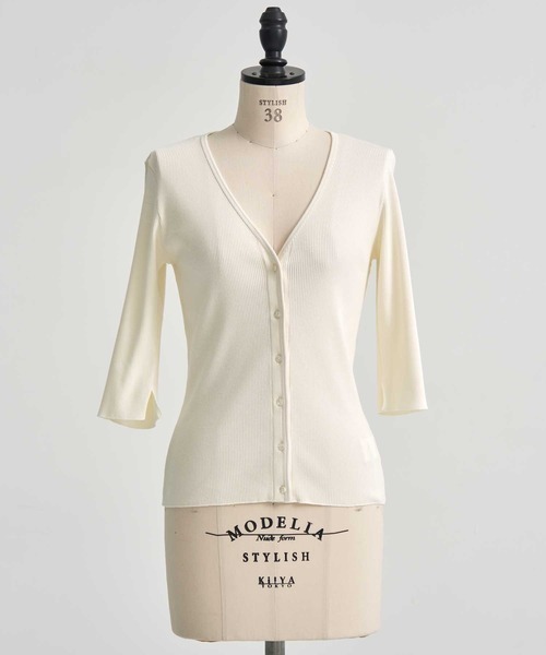 GOOD PEOPLE GOOD STITCHING GOOD PRODUCT(グッドピープルグッドスティッチンググッドプロダクト)の「【GOOD PEOPLE GOOD STITCHING GOOD PRODUCT/グッドピープルグッドスティッチンググッドプロダクト】V Neck 3/4 Sleeve Cardigan/Vネック7分袖カーディガン(Tシャツ/カットソー・レディース・キナリ/ブラック/グレー/ピンク・SMALL)」の13枚目の写真