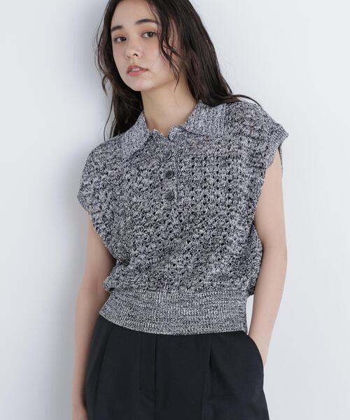 N.（N. Natural Beauty Basic）（エヌエヌナチュラルビューティーベーシック）の「メランジニットポロ（ニット/セーター・レディース・レッド/ブラック/イエロー・ﾌﾘ-）」の2枚目の写真