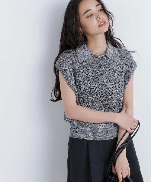N.（N. Natural Beauty Basic）（エヌエヌナチュラルビューティーベーシック）の「メランジニットポロ（ニット/セーター・レディース・レッド/ブラック/イエロー・ﾌﾘ-）」の5枚目の写真