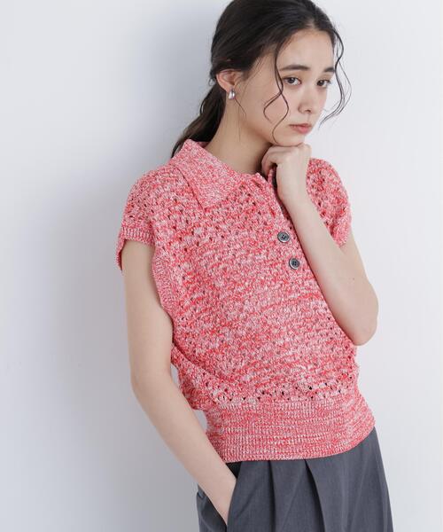 N.（N. Natural Beauty Basic）（エヌエヌナチュラルビューティーベーシック）の「メランジニットポロ（ニット/セーター・レディース・レッド/ブラック/イエロー・ﾌﾘ-）」の10枚目の写真