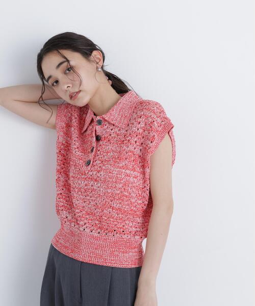 N.（N. Natural Beauty Basic）（エヌエヌナチュラルビューティーベーシック）の「メランジニットポロ（ニット/セーター・レディース・レッド/ブラック/イエロー・ﾌﾘ-）」の14枚目の写真