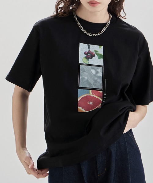 etoll.(エトル)の「UVカット&接触冷感 フルーツフォトプリントTシャツ(Tシャツ/カットソー・レディース・オフホワイト/ホワイト系2/ブラック/ブラック系2・FREE)」の12枚目の写真