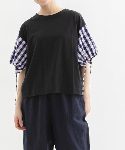 nop de nod(ノップドゥノッド)の「USコットン布帛袖カットソー(Tシャツ/カットソー・レディース・ライトブルー/スミクロ/オフホワイト/ブラック・3)」の3枚目の写真