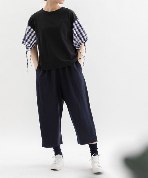 nop de nod(ノップドゥノッド)の「USコットン布帛袖カットソー(Tシャツ/カットソー・レディース・ライトブルー/スミクロ/オフホワイト/ブラック・3)」の5枚目の写真