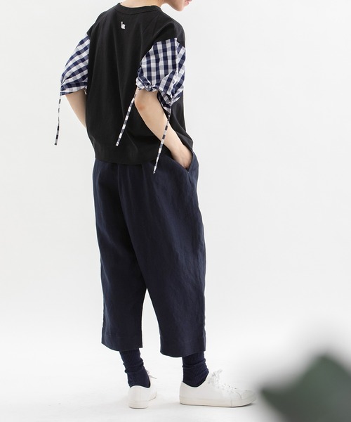 nop de nod(ノップドゥノッド)の「USコットン布帛袖カットソー(Tシャツ/カットソー・レディース・ライトブルー/スミクロ/オフホワイト/ブラック・3)」の6枚目の写真