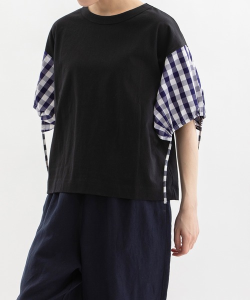 nop de nod(ノップドゥノッド)の「USコットン布帛袖カットソー(Tシャツ/カットソー・レディース・ライトブルー/スミクロ/オフホワイト/ブラック・3)」の8枚目の写真