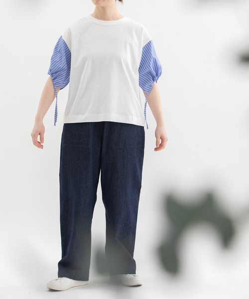 nop de nod(ノップドゥノッド)の「USコットン布帛袖カットソー(Tシャツ/カットソー・レディース・ライトブルー/スミクロ/オフホワイト/ブラック・3)」の18枚目の写真