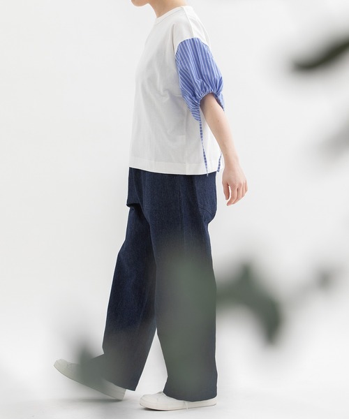 nop de nod(ノップドゥノッド)の「USコットン布帛袖カットソー(Tシャツ/カットソー・レディース・ライトブルー/スミクロ/オフホワイト/ブラック・3)」の19枚目の写真