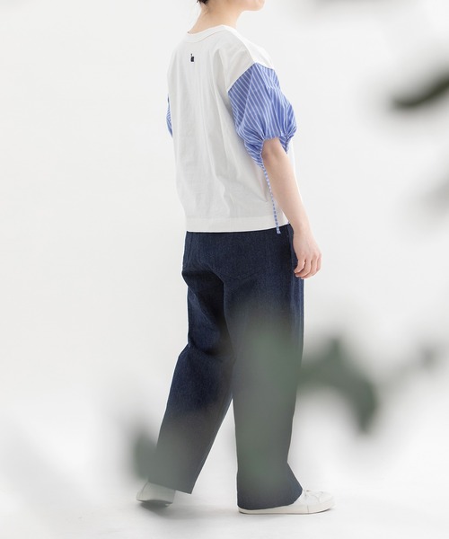 nop de nod(ノップドゥノッド)の「USコットン布帛袖カットソー(Tシャツ/カットソー・レディース・ライトブルー/スミクロ/オフホワイト/ブラック・3)」の20枚目の写真