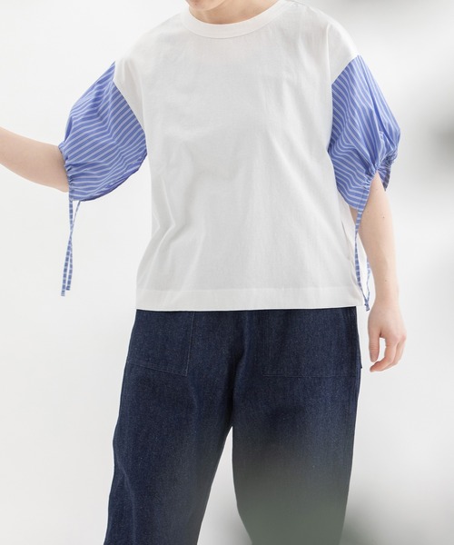 nop de nod(ノップドゥノッド)の「USコットン布帛袖カットソー(Tシャツ/カットソー・レディース・ライトブルー/スミクロ/オフホワイト/ブラック・3)」の21枚目の写真
