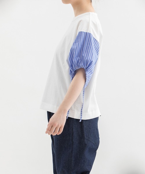 nop de nod(ノップドゥノッド)の「USコットン布帛袖カットソー(Tシャツ/カットソー・レディース・ライトブルー/スミクロ/オフホワイト/ブラック・3)」の22枚目の写真
