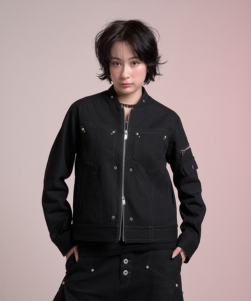 VI E DIT（ヴィエディット）の「Fragment Panel Short Blouson/フラグメントパネルショートブルゾン〈セットアップ着用可能〉（デニムジャケット・メンズ・ブラック/その他1・1/2）」の2枚目の写真