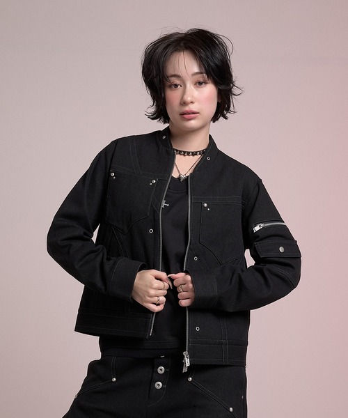 VI E DIT（ヴィエディット）の「Fragment Panel Short Blouson/フラグメントパネルショートブルゾン〈セットアップ着用可能〉（デニムジャケット・メンズ・ブラック/その他1・1/2）」の9枚目の写真