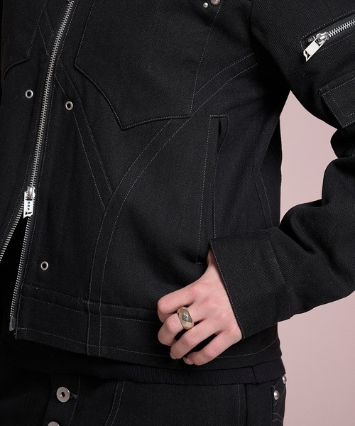 VI E DIT（ヴィエディット）の「Fragment Panel Short Blouson/フラグメントパネルショートブルゾン〈セットアップ着用可能〉（デニムジャケット・メンズ・ブラック/その他1・1/2）」の6枚目の写真