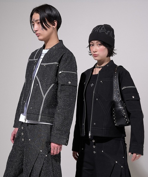 VI E DIT（ヴィエディット）の「Fragment Panel Short Blouson/フラグメントパネルショートブルゾン〈セットアップ着用可能〉（デニムジャケット・メンズ・ブラック/その他1・1/2）」の3枚目の写真