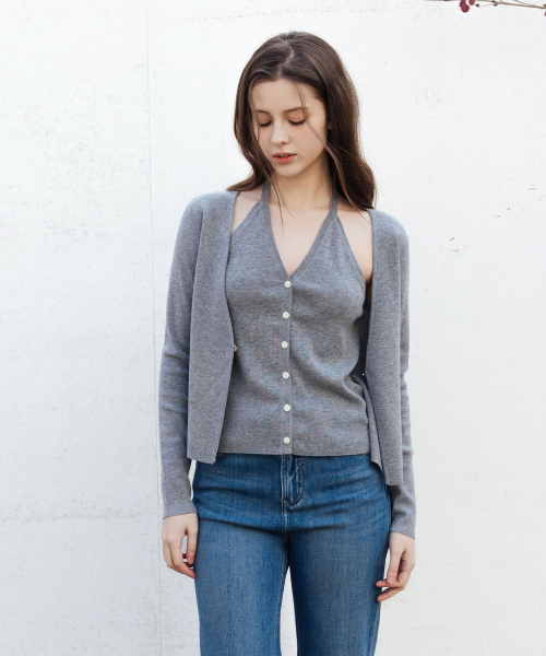 LAUTREDE MIN(ロートルドミン)の「Rosy Halter Knit Gray Cardigan(カーディガン/ボレロ・レディース・グレー・FREE)」の2枚目の写真