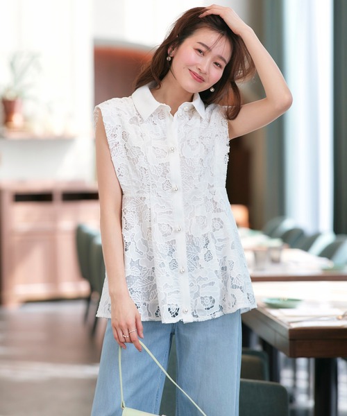 RUIRUE BOUTIQUE(ルイルエブティック)の「洗える | パールボタン ・ レース ペプラム ジレ | ジャケット・ベスト・レースジレ(その他アウター・レディース・ブラック/ホワイト・S/M/L)」の3枚目の写真