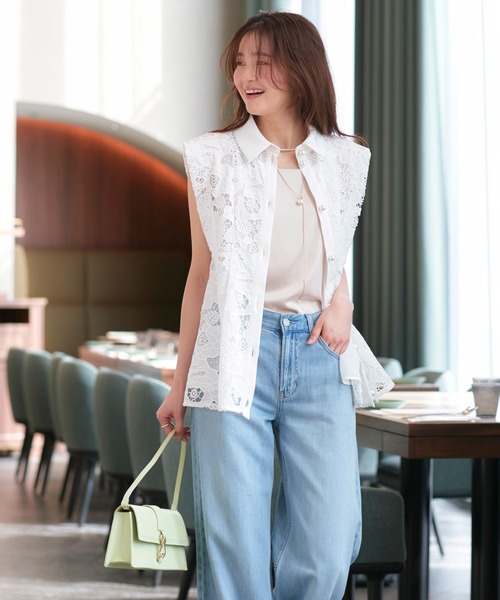 RUIRUE BOUTIQUE(ルイルエブティック)の「洗える | パールボタン ・ レース ペプラム ジレ | ジャケット・ベスト・レースジレ(その他アウター・レディース・ブラック/ホワイト・S/M/L)」の7枚目の写真