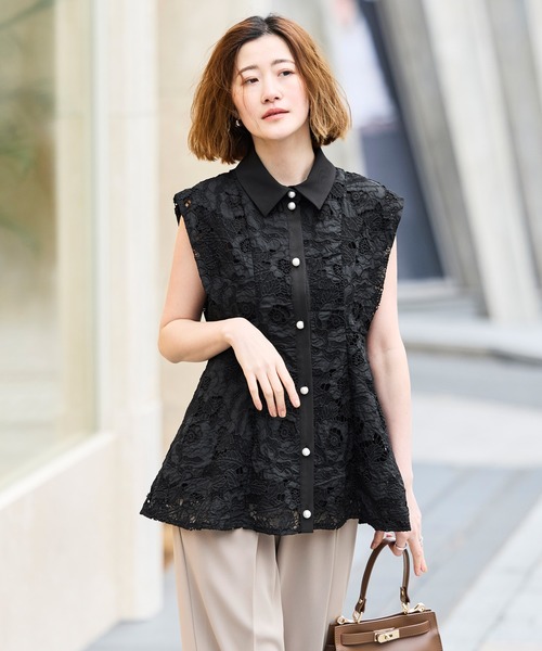 RUIRUE BOUTIQUE(ルイルエブティック)の「洗える | パールボタン ・ レース ペプラム ジレ | ジャケット・ベスト・レースジレ(その他アウター・レディース・ブラック/ホワイト・S/M/L)」の9枚目の写真