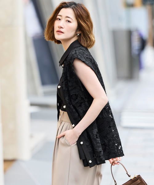 RUIRUE BOUTIQUE(ルイルエブティック)の「洗える | パールボタン ・ レース ペプラム ジレ | ジャケット・ベスト・レースジレ(その他アウター・レディース・ブラック/ホワイト・S/M/L)」の10枚目の写真