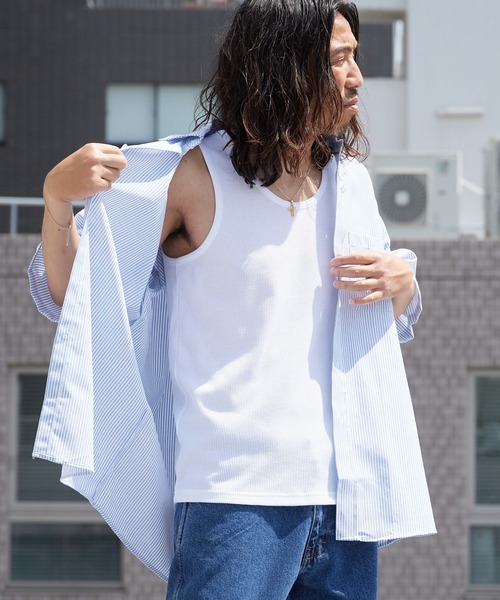ROOPTOKYO（ループトウキョウ）の「ワッフル生地タンクトップ 無地 ノースリーブ 2026年 夏 夏服（タンクトップ・メンズ・ホワイト/ブラック・S/M/L）」の9枚目の写真